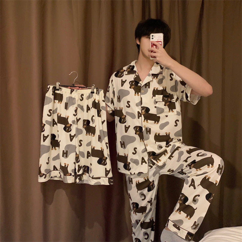 Playful Dog Pattern Pajamas for Men