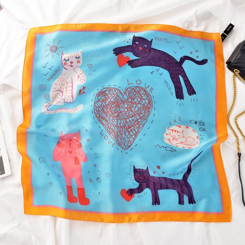 Cat Pattern Silk Square Scarf - Puppeeland