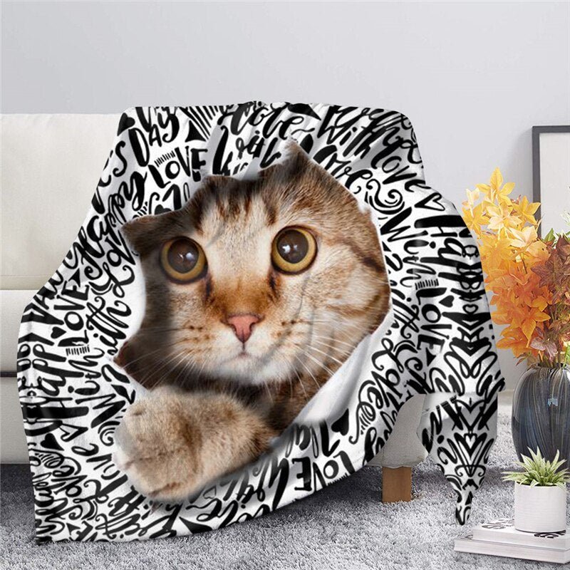 Cat Print Flannel Blanket - Puppeeland