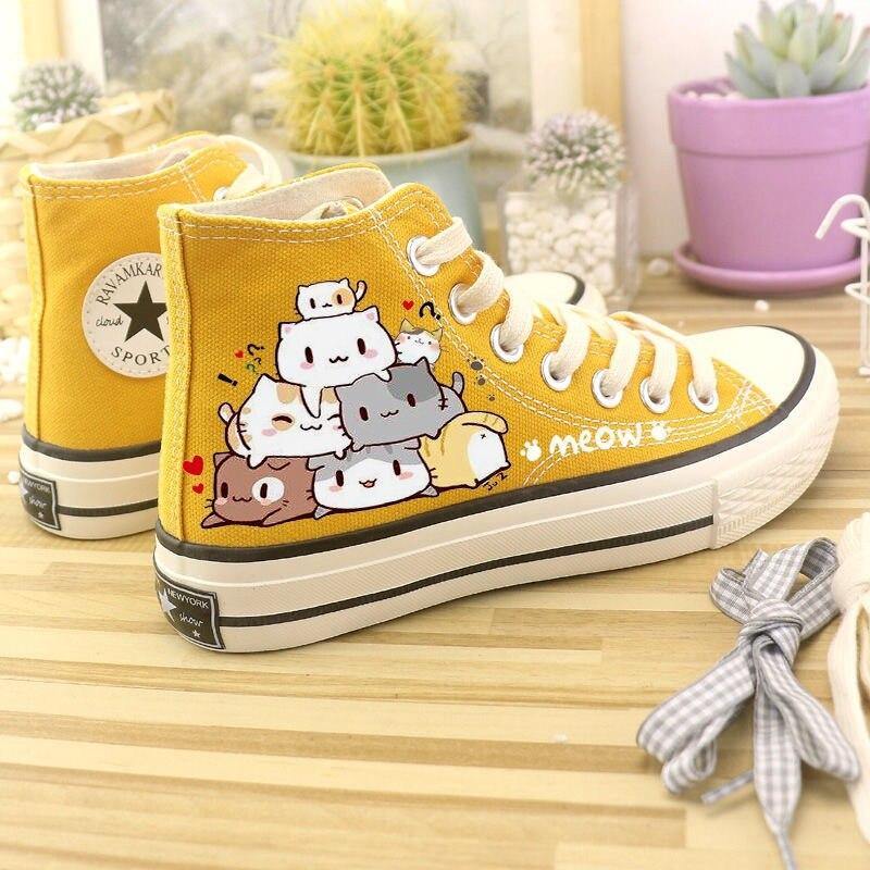 Cute Cat Print High Top Sneakers - Puppeeland