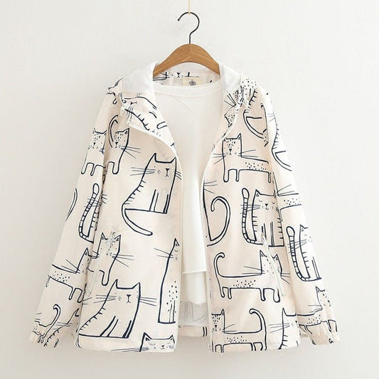 Cute Cat Print Hooded Jacket - Puppeeland
