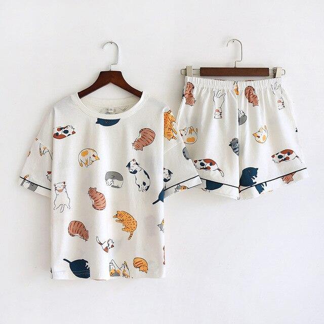 Cute Cat Summer Pajamas Set - Puppeeland