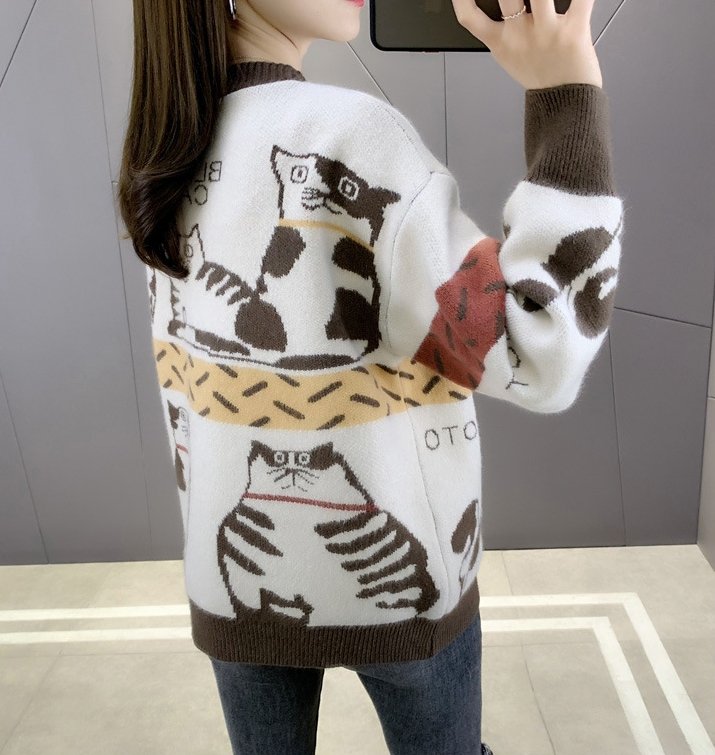 Cute Cat V Neck Cardigan - Puppeeland