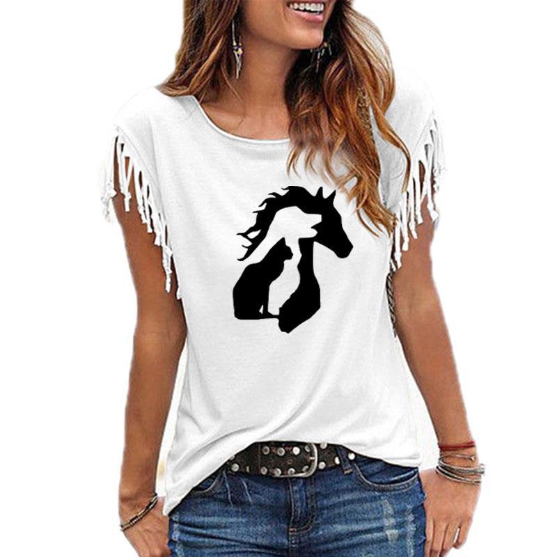 Horse Dog Cat Print Women T-Shirt - Puppeeland