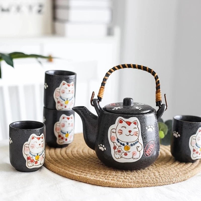 Service à thé japonais chat porte-bonheur