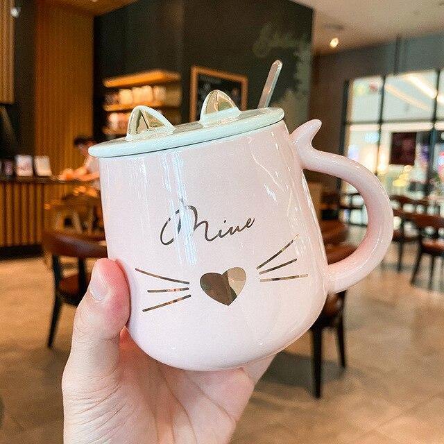 Kawaii Cat Mug with Lid and Spoon - Puppeeland