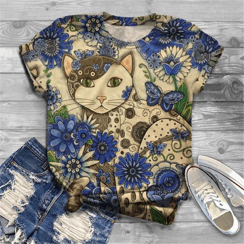 Lovely Cat Pattern T-Shirt - Puppeeland