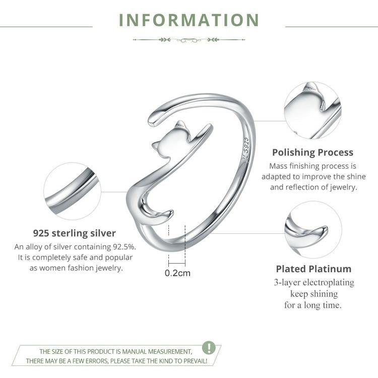 Sterling Silver Cat with Long Tail Ring - Puppeeland