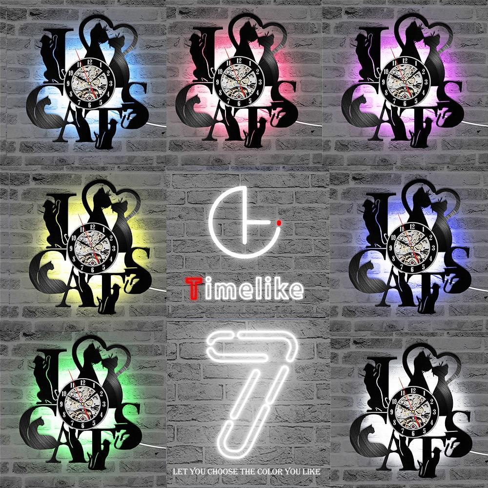 Vintage Cats LED Vinyl Clock - Puppeeland