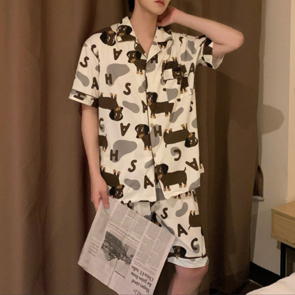 Playful Dog Pattern Pajamas for Men