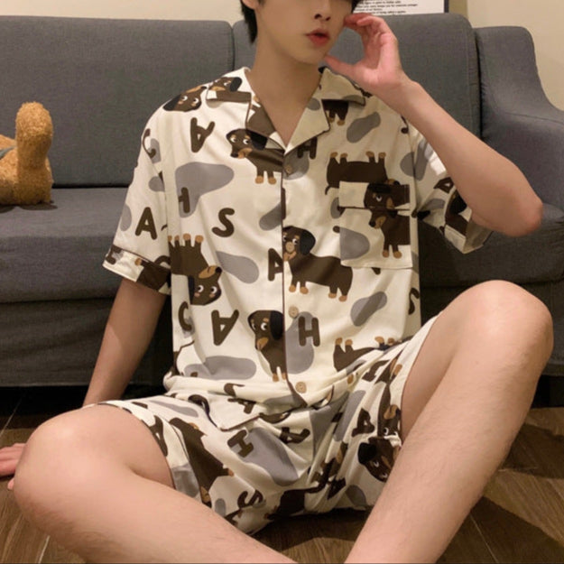 Playful Dog Pattern Pajamas for Men