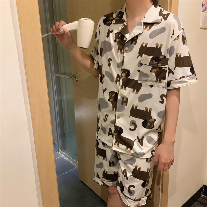 Playful Dog Pattern Pajamas for Men