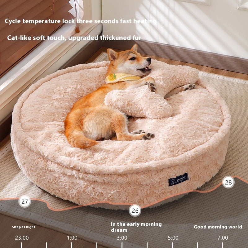 Fluffy Round Beige Pet Bed
