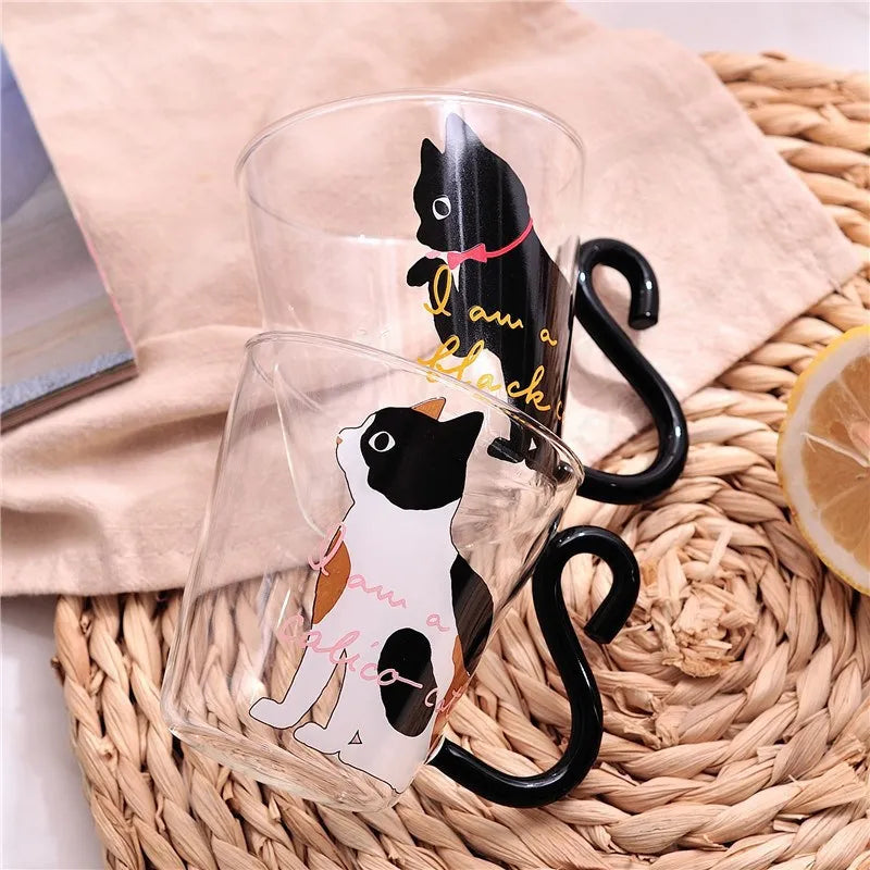 Black Cat Glass Coffee Mug Set