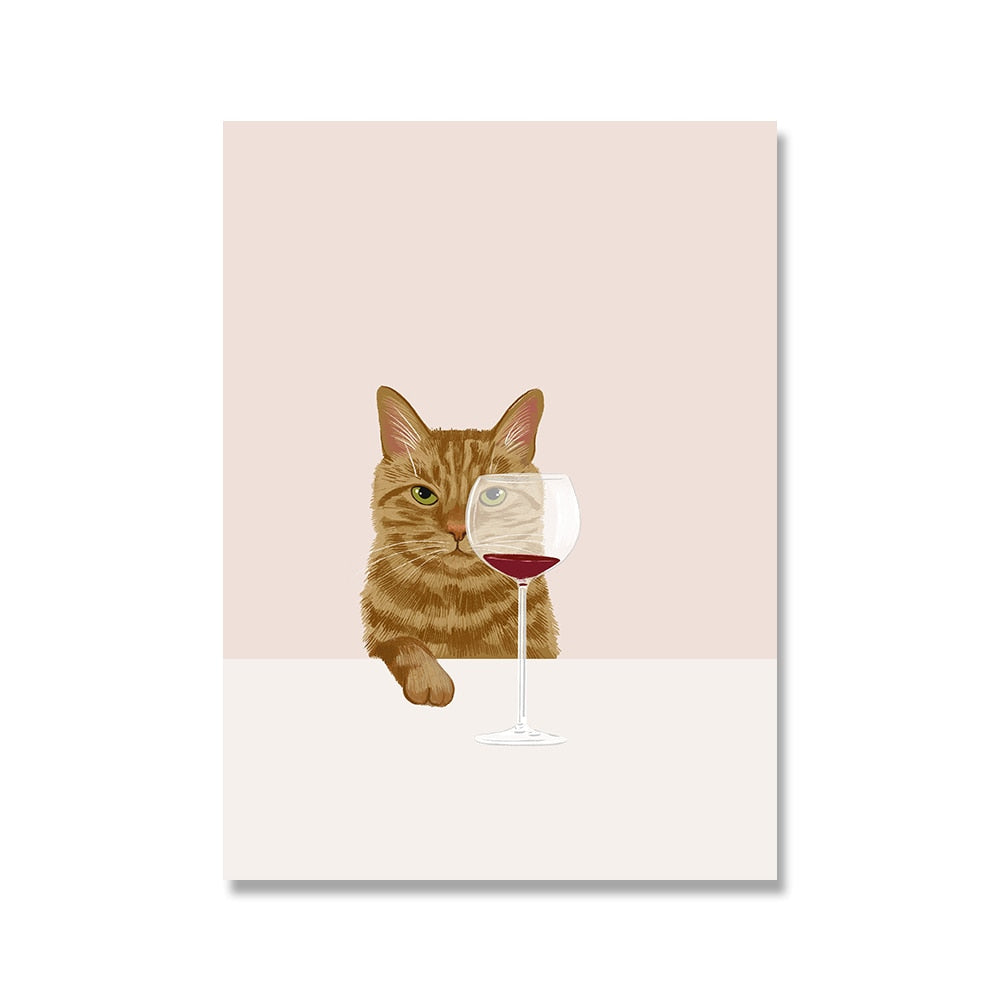 Funny Black White Cats Red Wine Poster