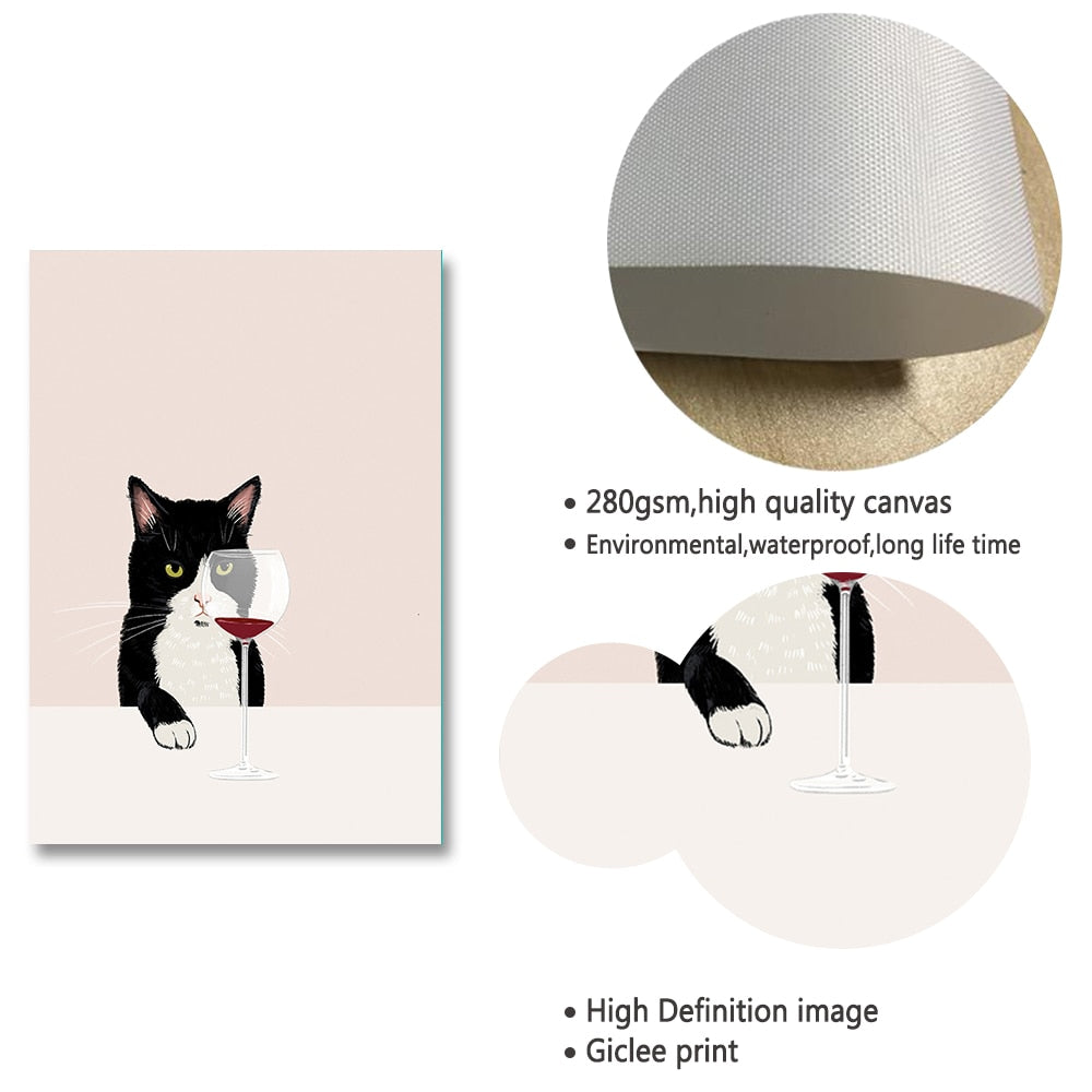 Funny Black White Cats Red Wine Poster