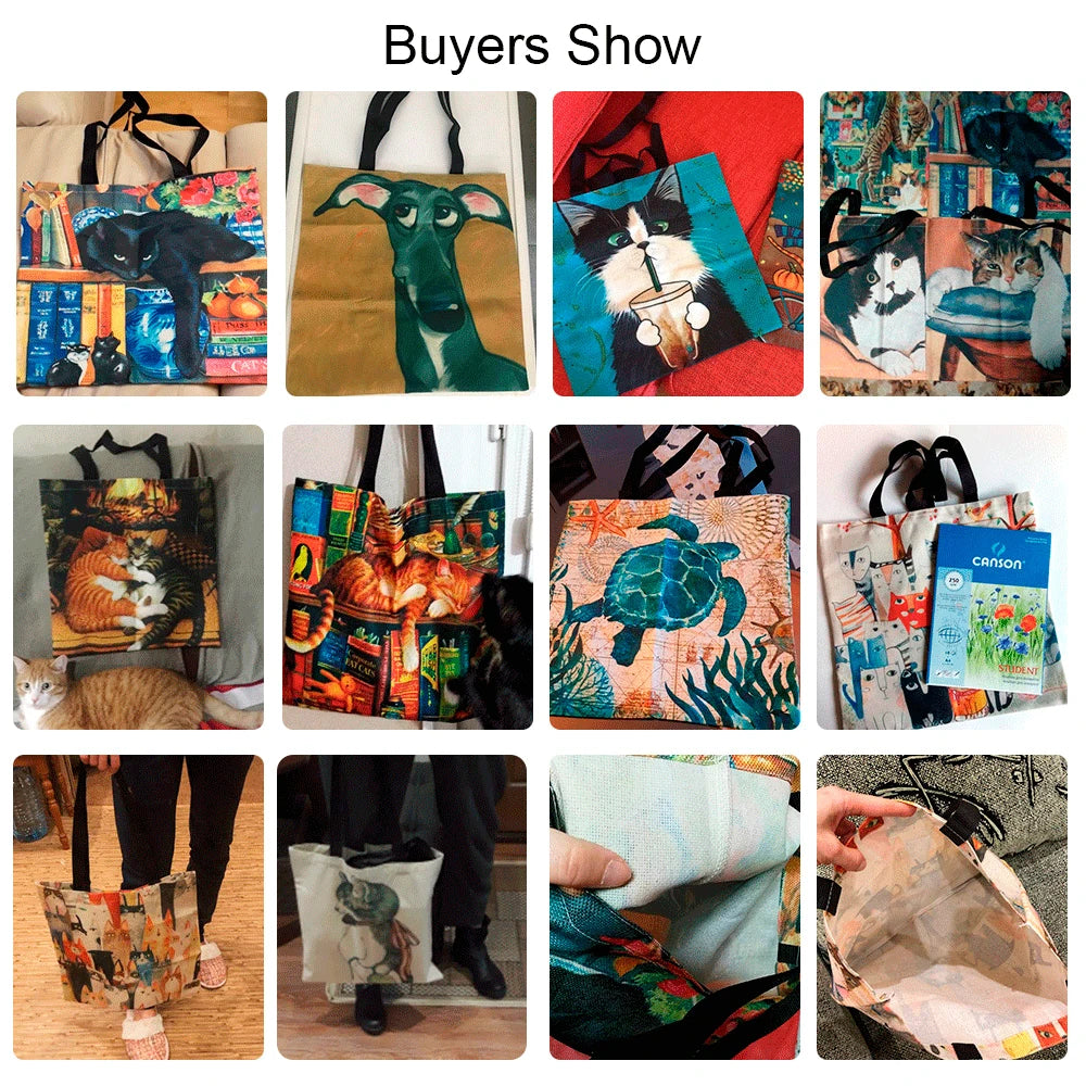 Artistic Cat Print Reusable Shopping Bag