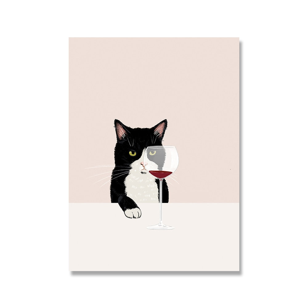 Lustiges Schwarz-Weiß-Katzen-Rotwein-Poster