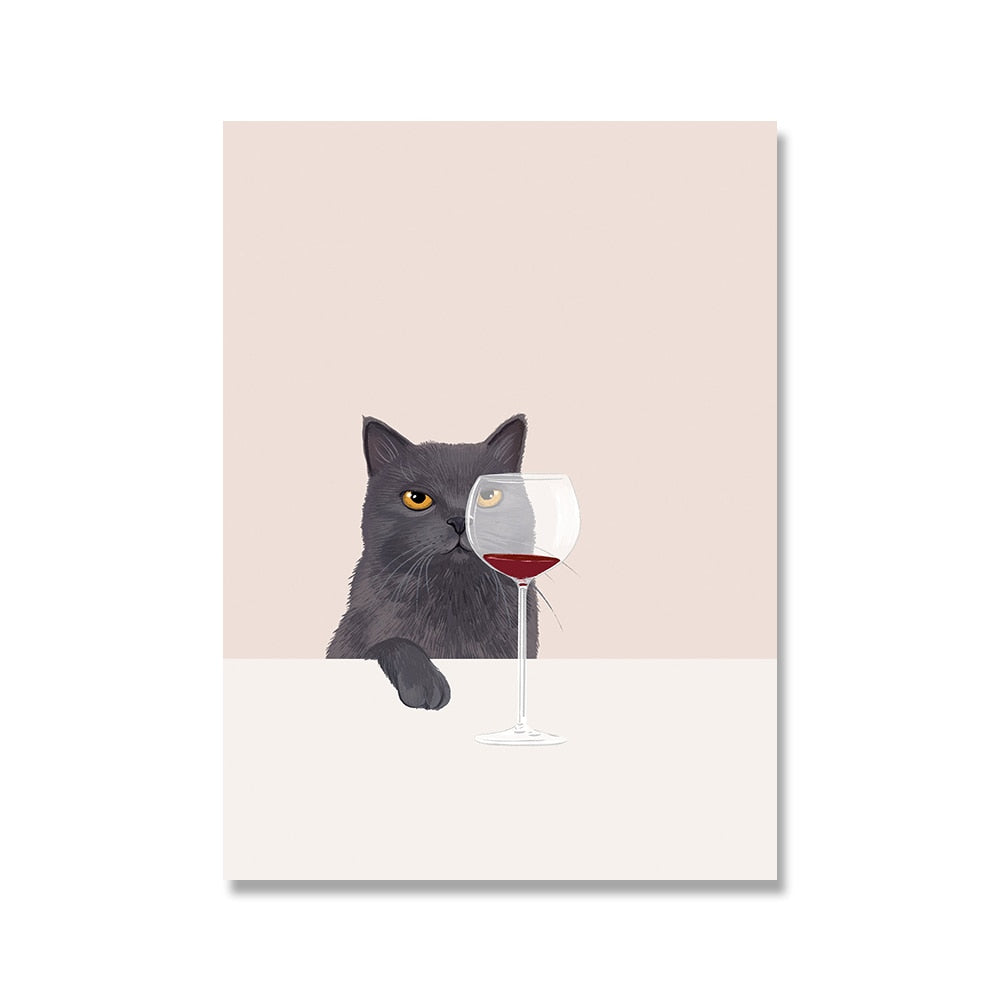Lustiges Schwarz-Weiß-Katzen-Rotwein-Poster