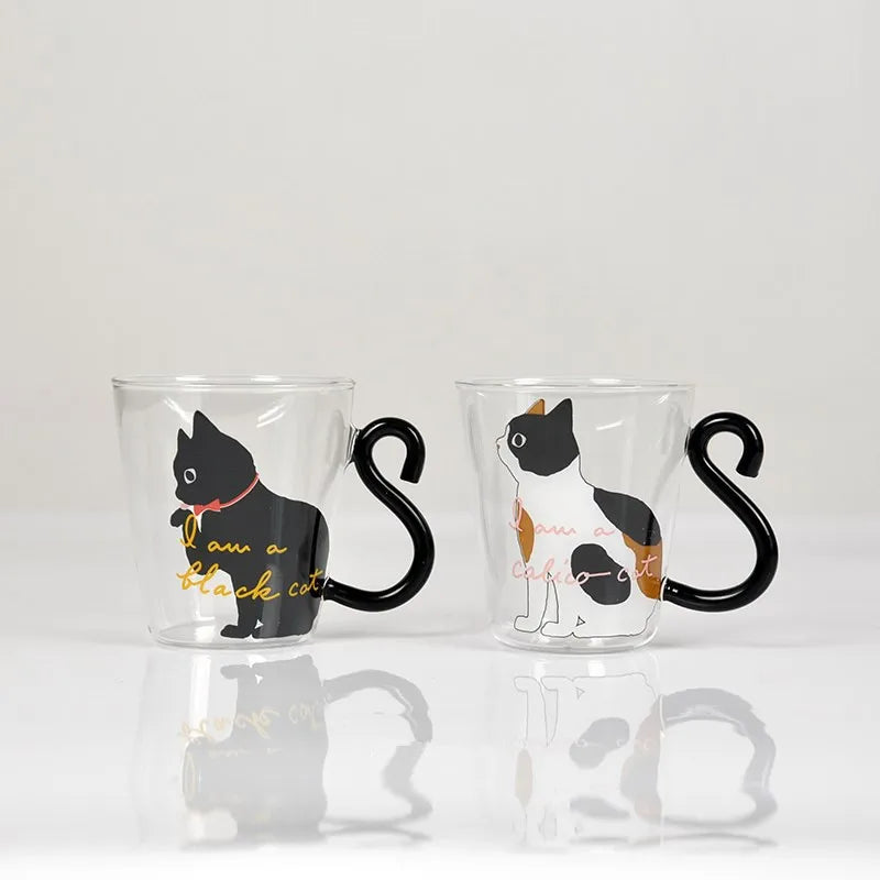 Black Cat Glass Coffee Mug Set