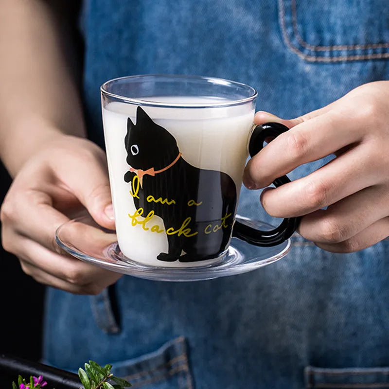 Black Cat Glass Coffee Mug Set