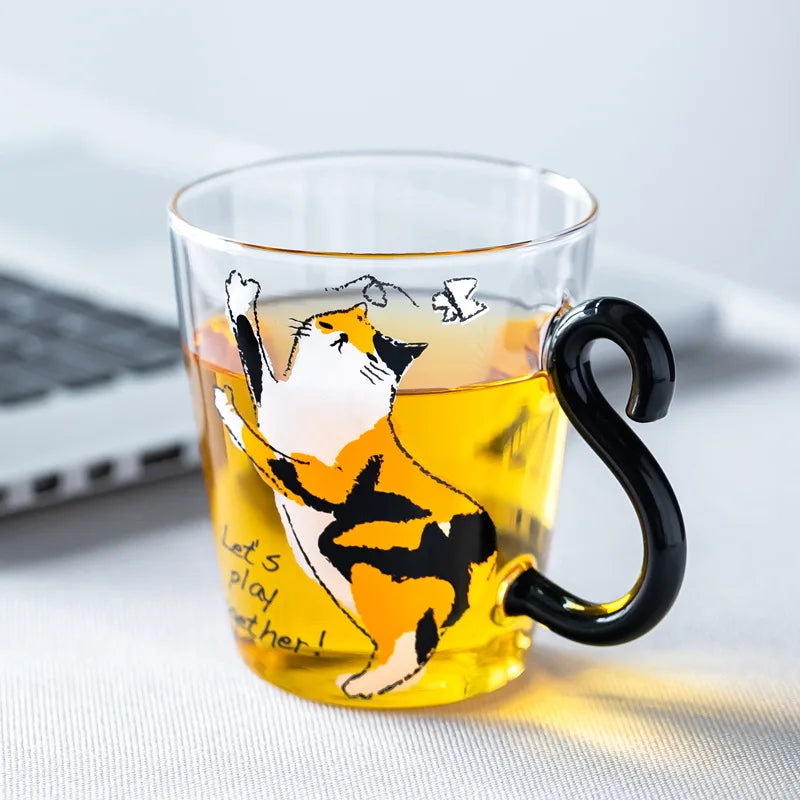 Black Cat Glass Coffee Mug Set