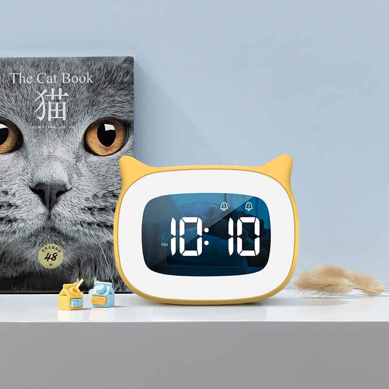 Stylish Cat LED Rechargable Alarm Clock with Night Light