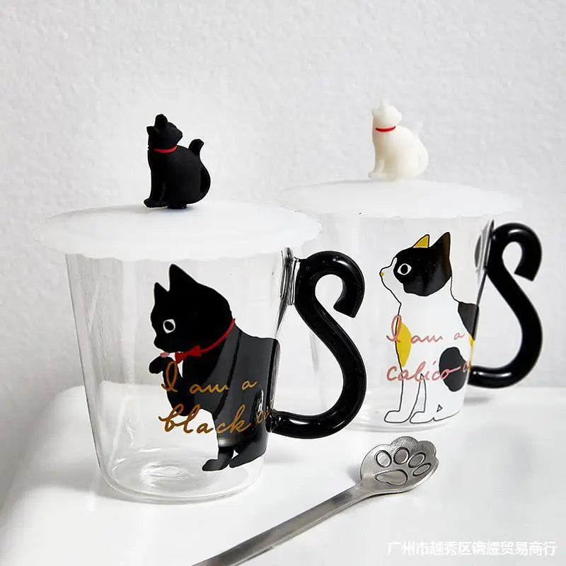 Black Cat Glass Coffee Mug Set