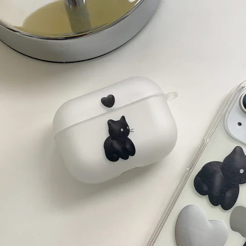 Black n Gray Cat Airpods Case