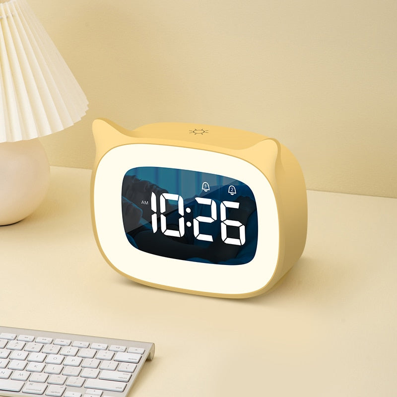 Stylish Cat LED Rechargable Alarm Clock with Night Light