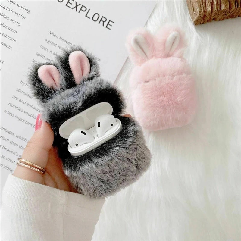 Cute Plush Rabbit Ear Airpods Case