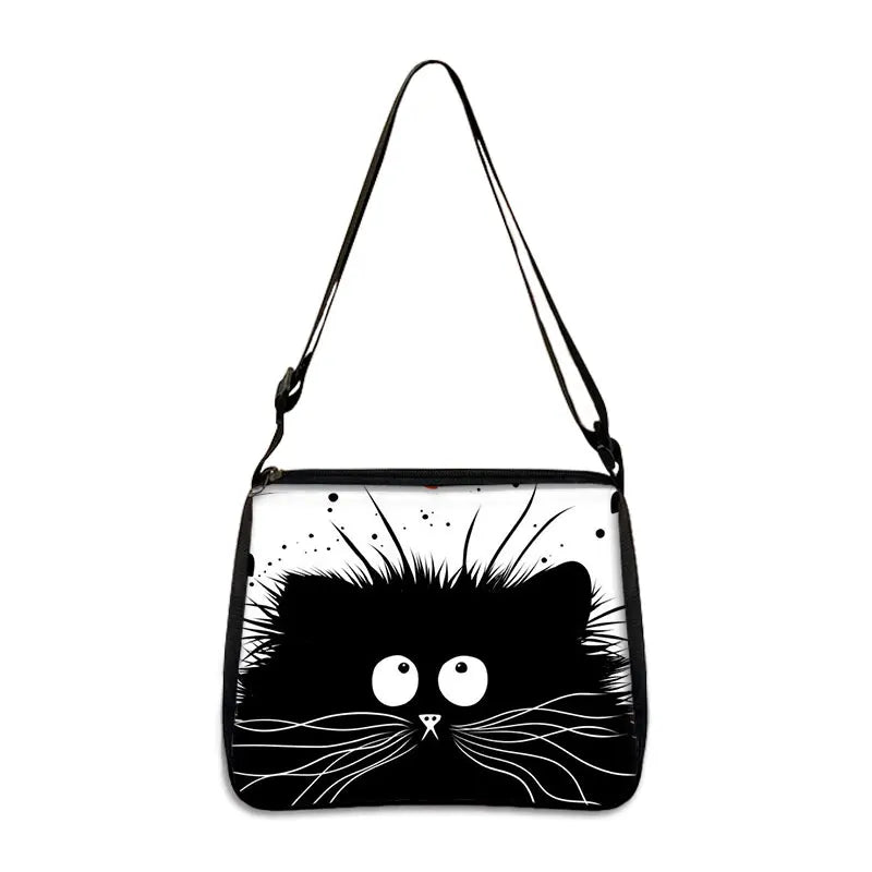 Cute Black And White Cat Print Shoulder Bag