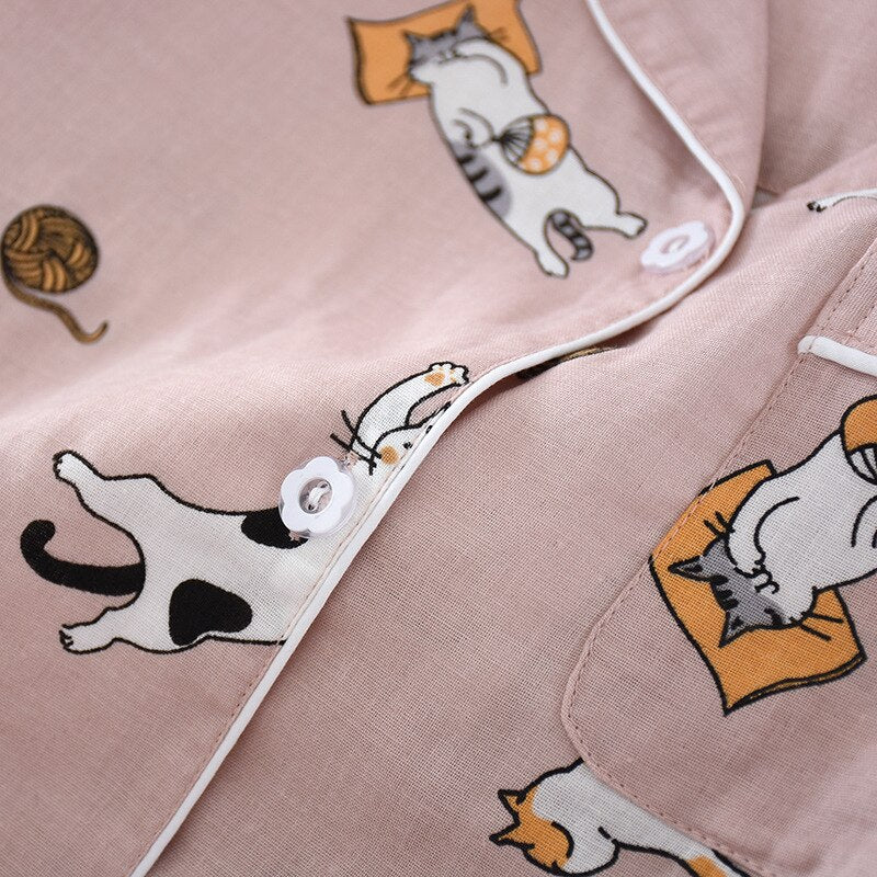 Cotton Cartoon Cat Printed Pyjamas