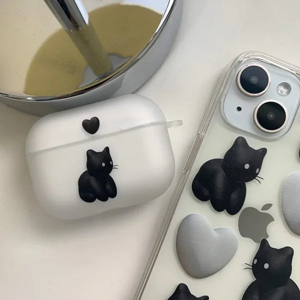 Black n Gray Cat Airpods Case