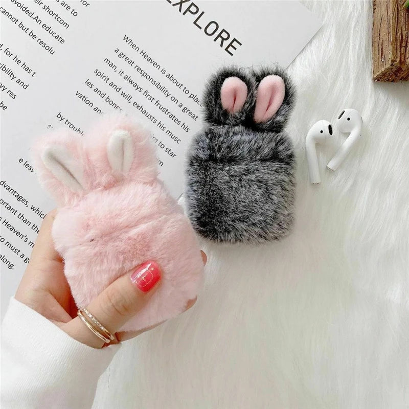 Cute Plush Rabbit Ear Airpods Case