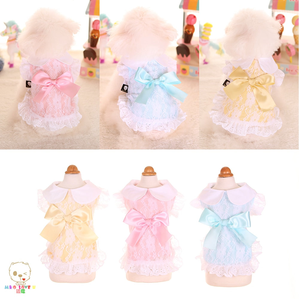 Pearl Bow Dress With Lace For Small Dogs