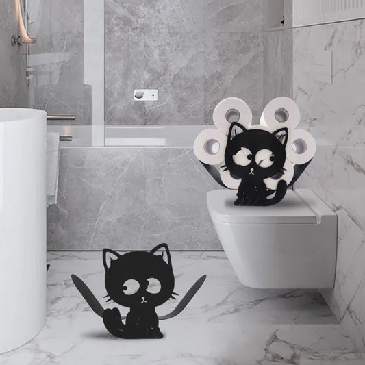 Joli porte-rouleau de papier toilette chat noir