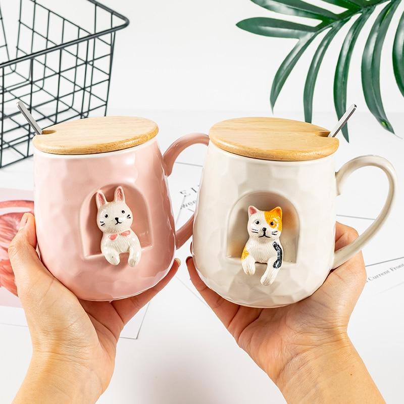 Animal Ceramic Mug with Lid and Spoon - Puppeeland