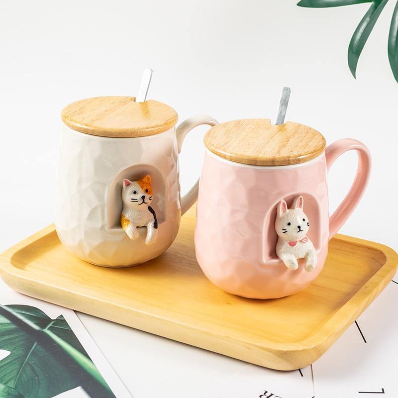 Animal Ceramic Mug with Lid and Spoon - Puppeeland