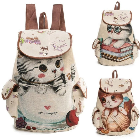 Cartoon Cat Canvas Backpack - Puppeeland