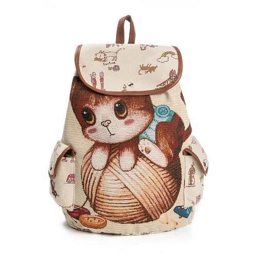 Cartoon Cat Canvas Backpack - Puppeeland