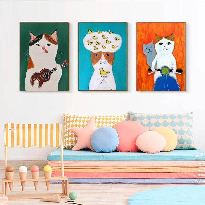 Cartoon Cat Canvas Wall Art - Puppeeland