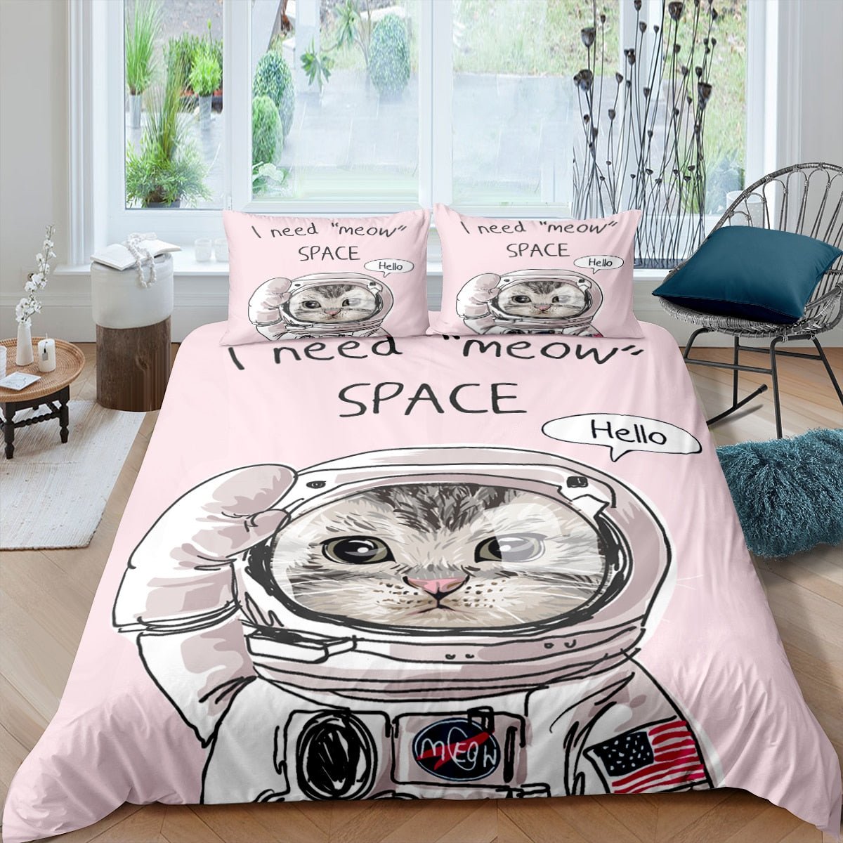 Cartoon Space Cat Duvet Cover Set - Puppeeland