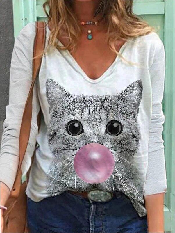 Cat Bubble Gum Print T-Shirt - Puppeeland