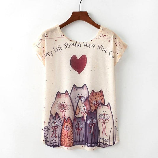 Cat Heart Print T-Shirt - Puppeeland