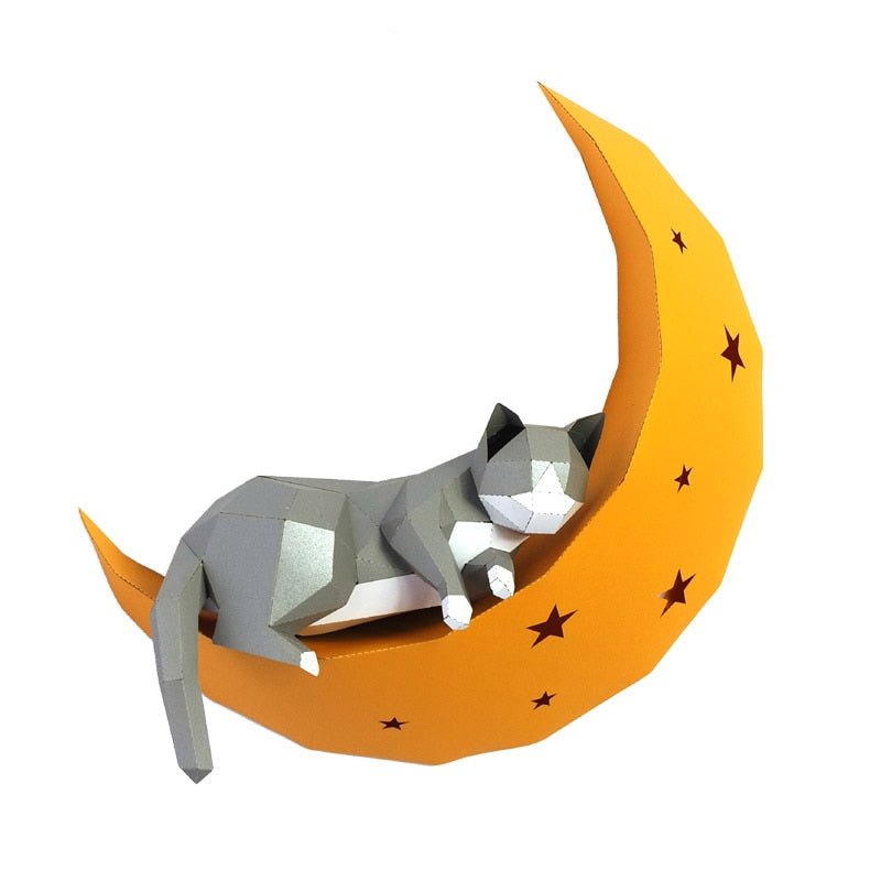 Cat On Moon Animal Paper Wall Art - Puppeeland