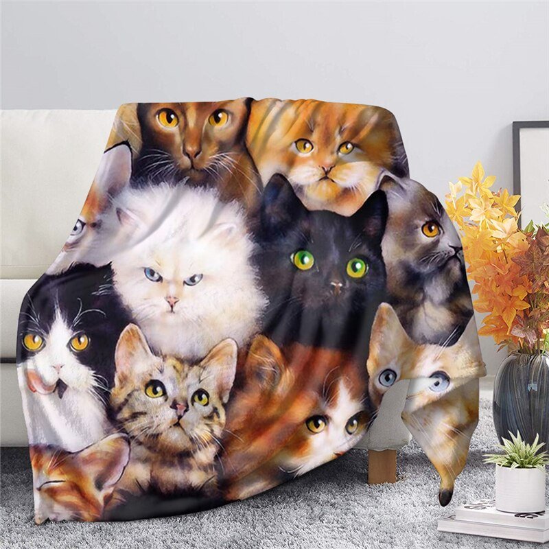 Cat Print Flannel Blanket - Puppeeland