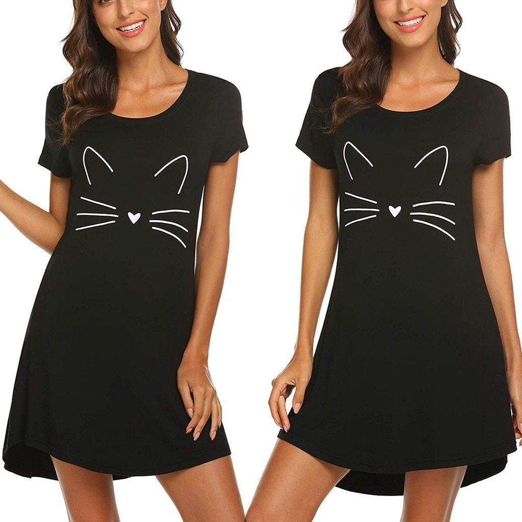Cat Print Summer Dress Sleepwear - Puppeeland