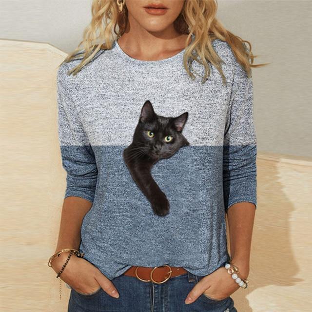 Cat Print T-Shirt for Women - Puppeeland