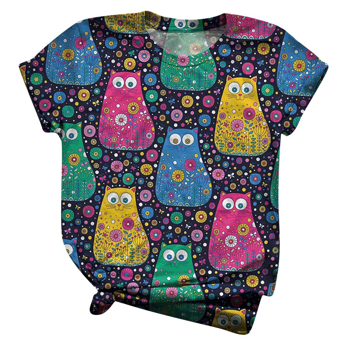 Colorful Cat Graphic T-Shirt - Puppeeland
